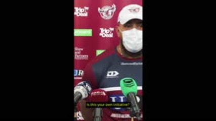 NRL player does press conference in face mask