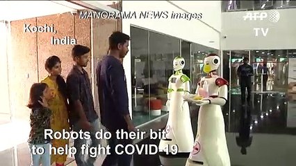 Robots dispense hand sanitisers, masks and relay safety messages