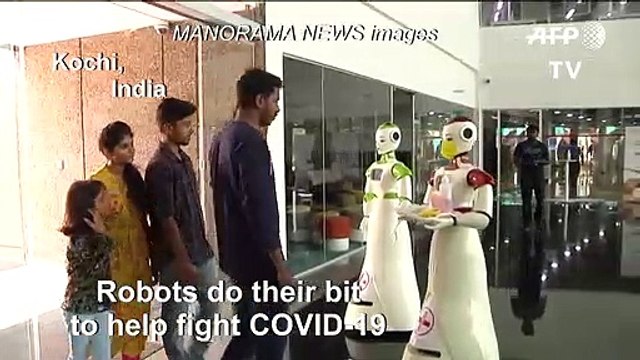 Robots dispense hand sanitisers, masks and relay safety messages