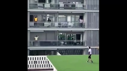 Confinement : cours de sport collectif entre immeubles