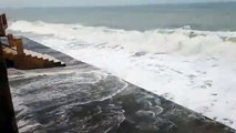 Natural High tide in June with waves at Hawkes Bay area,  Karachi, Pakistan