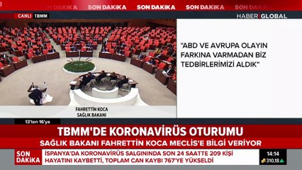 Sağlık Bakanı Koca'dan TBMM'de koronavirüs bilgilendirmesi