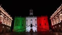 Roma: Il Campidoglio illuminato con il Tricolore
