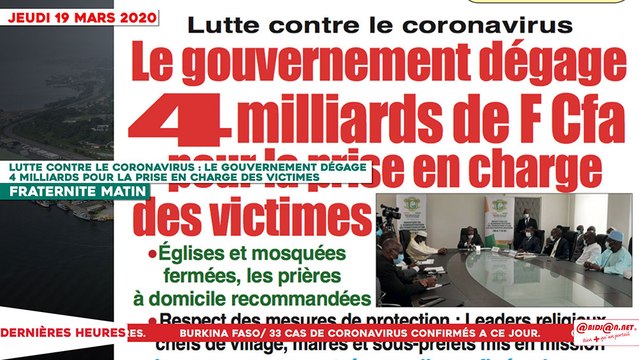Le Titrologue du 19 mars 2020 - Lutte contre le coronavirus - Le gouvernement dégage 4 milliards pour la prise en charge des victimes