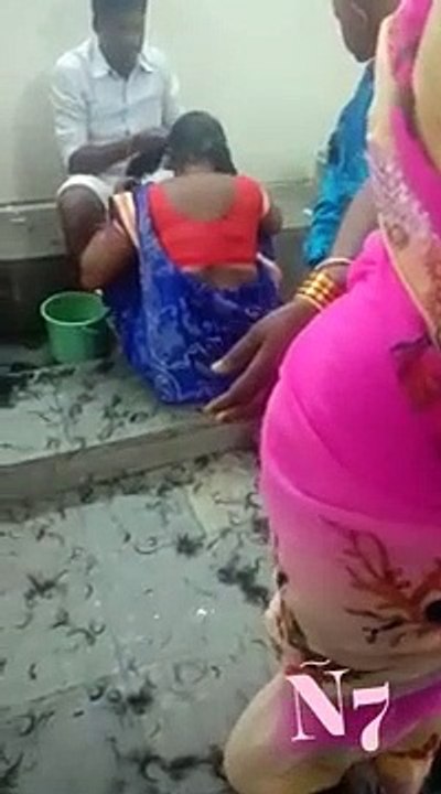 Blue Saree Head Shave in Temple