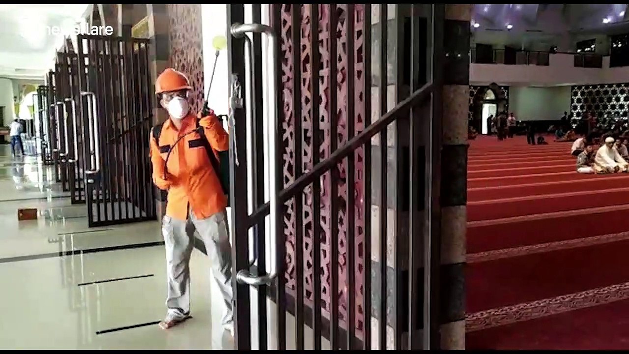 Mosque in Indonesia sprayed with disinfectant ahead of Friday prayers