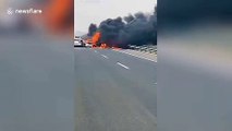 Massive pileup on Chinese highway causes huge fire, killing one motorist