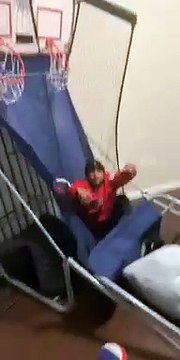 Guy Slam Dunks Two Balls on Separate Hoops and Ends up Break