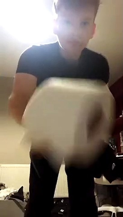 Guy Smashes Cup While Foot Juggling With Toilet Paper Roll -