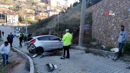 40 metrelik duvardan alt yola uçan aracın sürücüsü kazayı ucuz atlattı