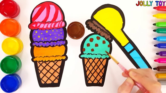 Glitter Toy Ice Cream Scoop And Pizza coloring and drawing for Kids, Toddlers - Jolly Toy Art