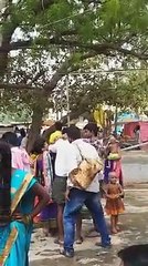 blue saree lady local temple head shave