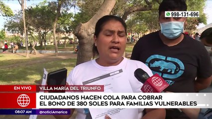 Primera Edición: Ciudadanos hacen cola para cobrar el bono de 380 soles para familias vulnerables