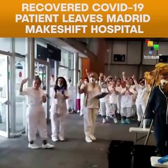 Recovered Covid-19 Patient Leaves Madrid Makeshift Hospital