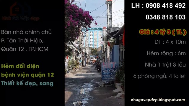 Chính chủ bán nhà quận 12 4x10m, đúc 5 tấm 1 trệt 3 lầu 1 sân thượng - hẻm 6m đối diện bệnh viện quận 12 | nhadatsonnghia.com