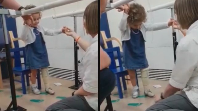 Cette fillette fait ses premiers pas avec sa prothèse de jambe