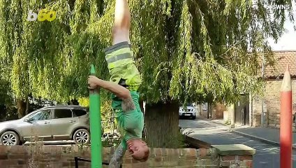 Professional Scaffolder Trains His Pole Dancing Skills on Construction Sites