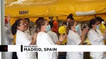 Field hospital in Madrid celebrates their first coronavirus patient being given the all-clear