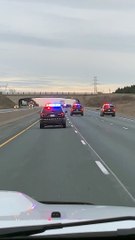 Large Police Convoy Stopping a Stolen Semi Truck