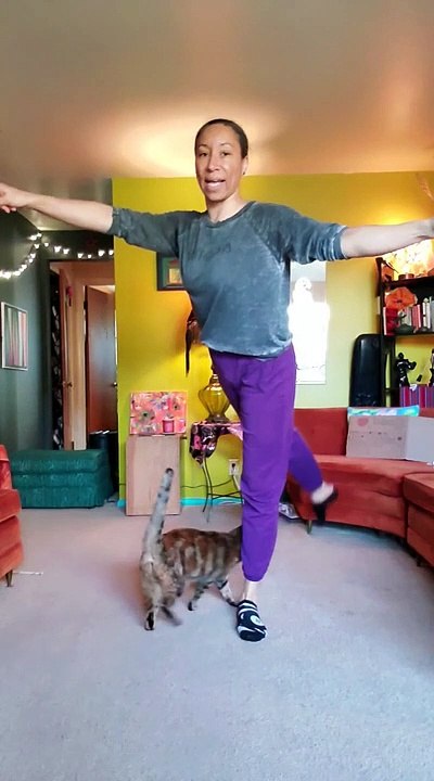Elle donne un cours de danse en visio et son chat y participe