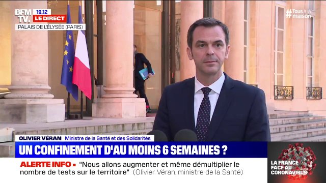 Olivier Véran (ministre de la Santé): Le Conseil scientifique a estimé que le confinement pourrait s'étendre pour une durée de l'ordre de 5 à 6 semaines