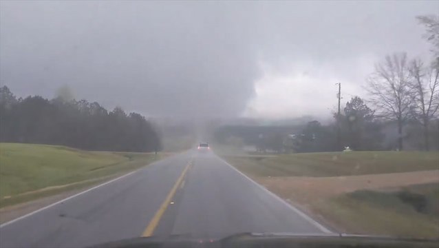 Tornado-warned storm in the distance
