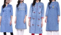 Stylish Denim Straight Embroidery Women's Kurtas