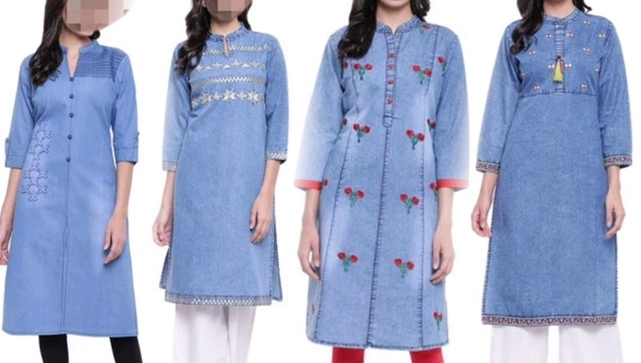 Stylish Denim Straight Embroidery Women's Kurtas
