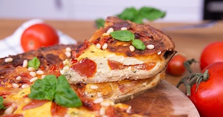 Faites-vous plaisir avec une délicieuse quiche aux accents très italiens, parfumé à la tomate et au basilic