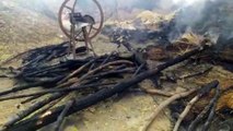 इटावाः ग्राम बराउख में मकान में लगी आग सामान जलकर हुआ राख