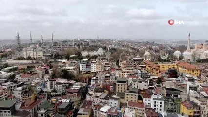 Sultanahmet Camii'ndeki sakinlik havadan görüntülendi