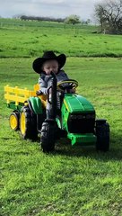 Kid Nods Off Driving Toy Tractor