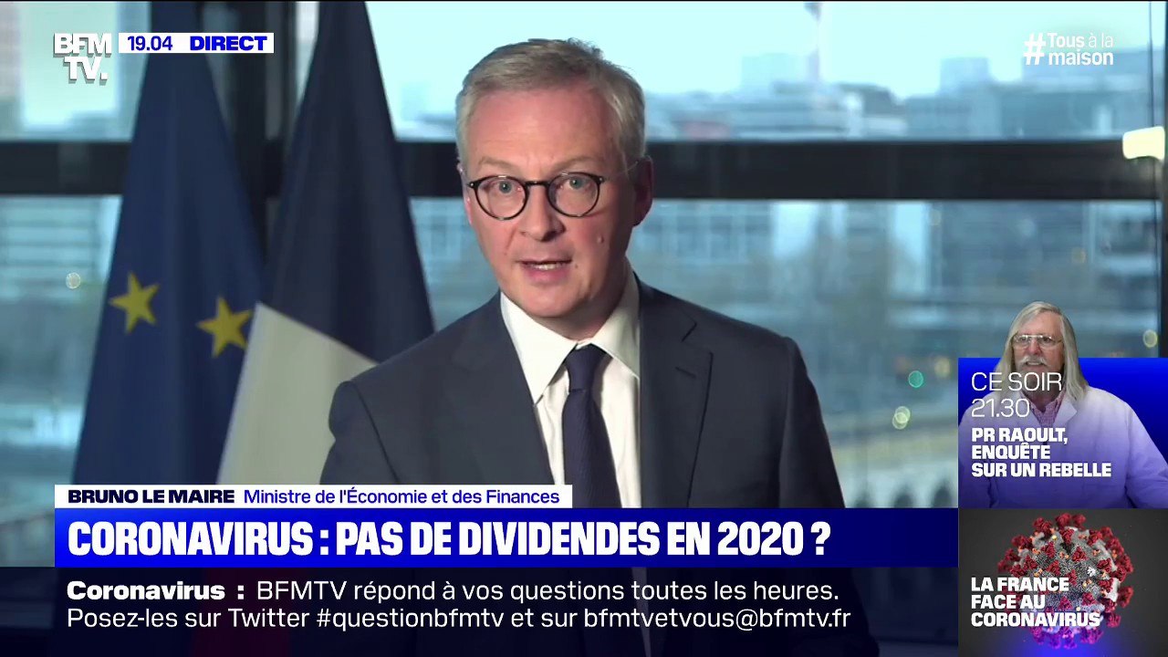 Bruno Le Maire (Ministre de l'Économie) : "Toutes les entreprises qui bénéficient d'un report de charges sociales et qui versent des dividendes auront des pénalités"