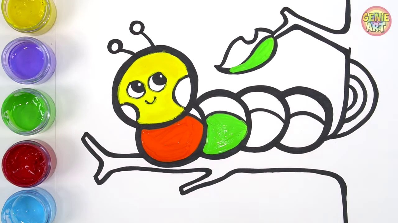 Let's learn to glitter Caterpillar drawing and coloring - GENiEART