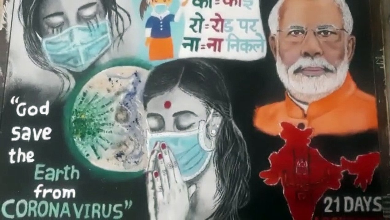 चित्रकार ने पेंटिंग के जरिए बताया लॉक डाउन का फायदा, बनाया पीएम का चित्र