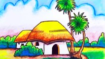 How To Draw A House, Draw A House,drawing for kids,easy scenery for kids,for Begginers, how to draw and colour,oil pastels