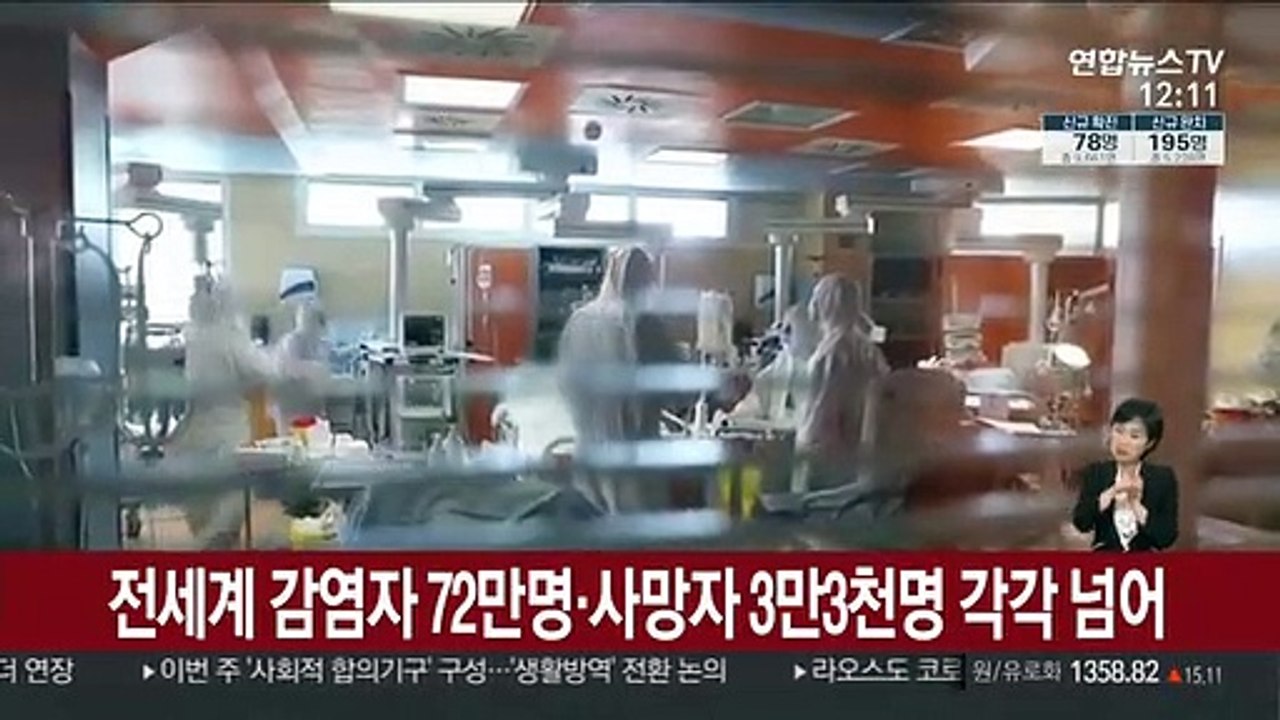전 세계 감염자 72만명·사망자 3만3천명 각각 넘어