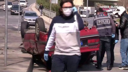 Şişli'de takla atıp hurdaya dönen otomobilden burnu bile kanamadan çıktı