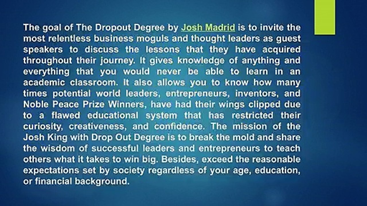 THE DROPOUT DEGREE -MILLION DOLLAR BUSINESS LESSONS