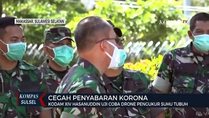 Kodam XIV Hasanuddin Uji Coba Drone Pengukur Suhu Tubuh