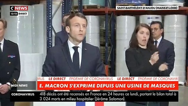 Coronavirus - Revoir l'intégralité de l'intervention du Président Emmanuel Macron ce midi depuis une usine de masques près d'Angers - VIDEO