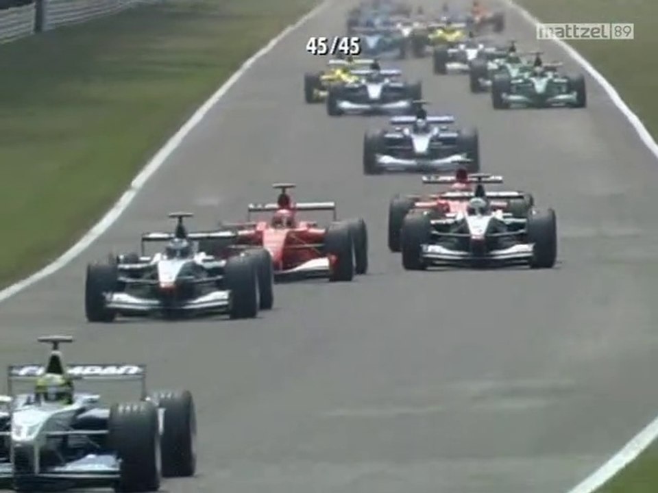 F1 2001 Hockenheim Race Restart Action Ferrari vs Mclaren and Big Crash