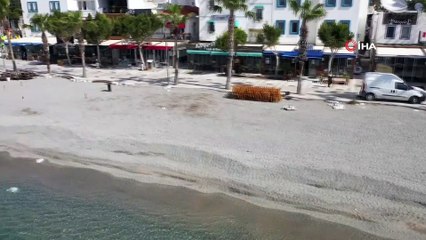 Bodrum’un boş sahiller, sokaklar havadan görüntülendi