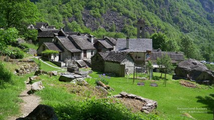4K Foroglio, Val Bavona Ticino SWITZERLAND アルプス山脈 aerialview