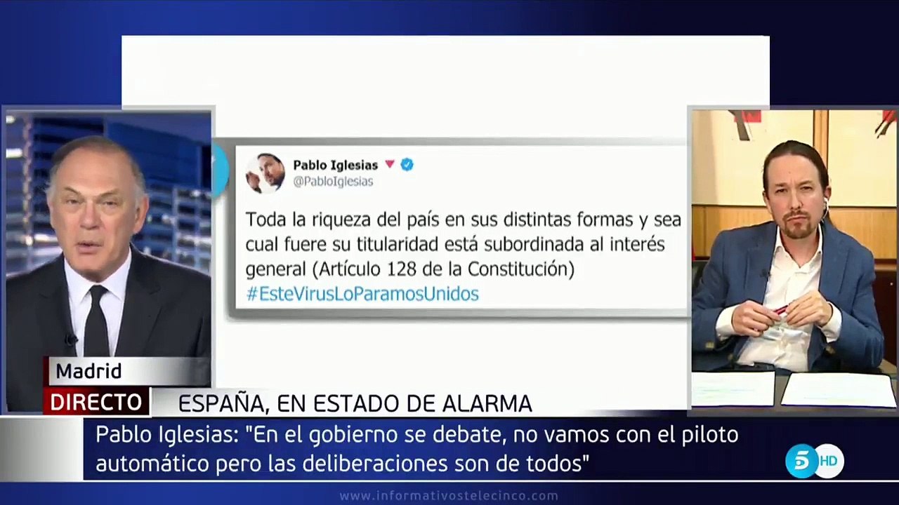 Pablo Iglesias se transforma en un "patriota" en Telecinco para justificar las expropiaciones bolivarianas en España