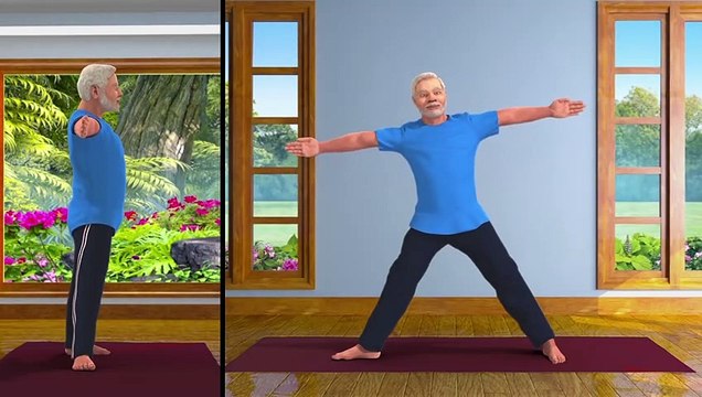 Yoga in 3D: extended triangle pose / Trikonasana - English