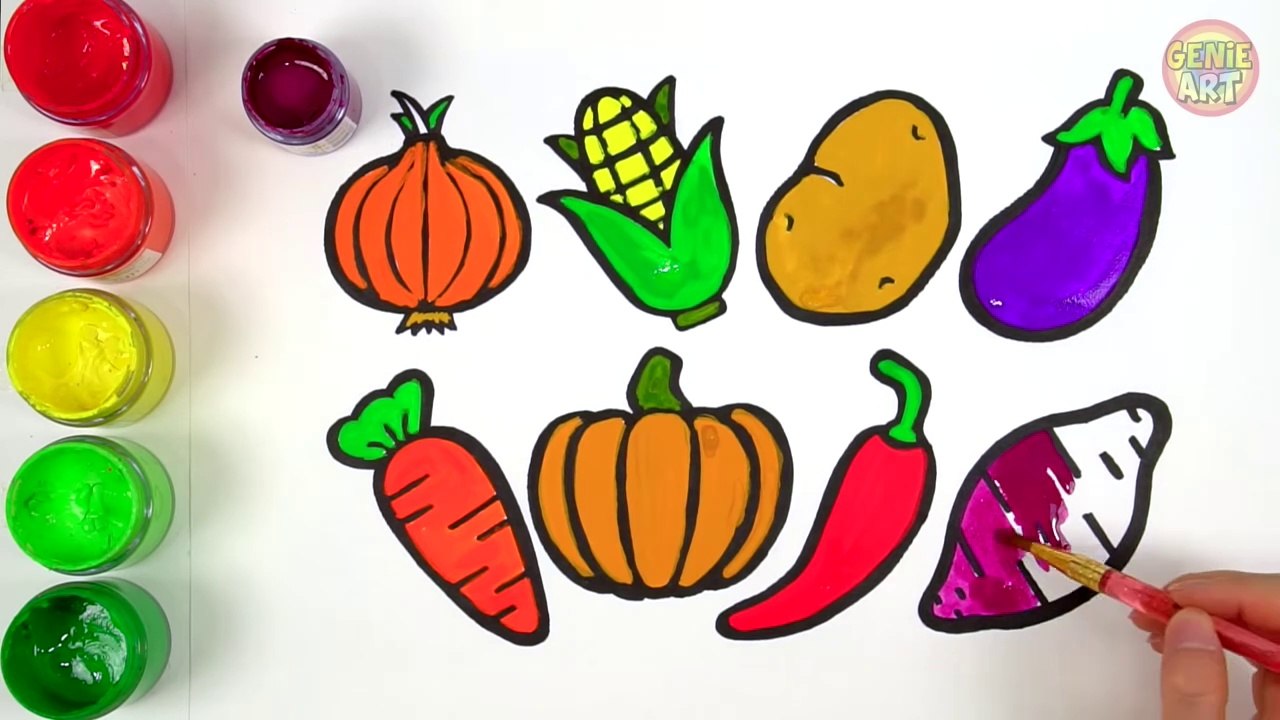 How to draw glitter Vegetable for kids - GENiEART