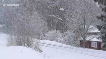 No sign of spring in Sweden as heavy snow continues to fall