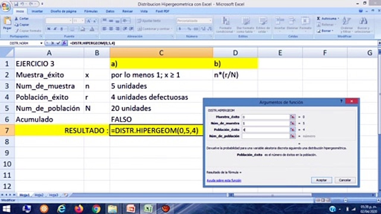 Distribución Hipergeométrica con Excel (RP #3)