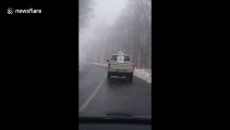 Do you want to drive a snowman? Amusing scene captured on Bosnian road
